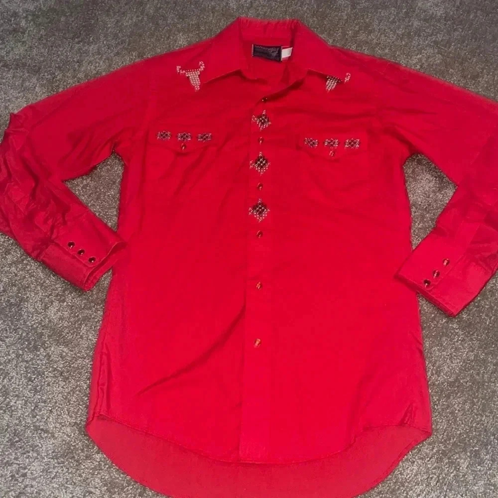 Vintage Wrangler Western Shirt Pearl Snap Buttons - size 14.5 x 32 Long Tail  FF